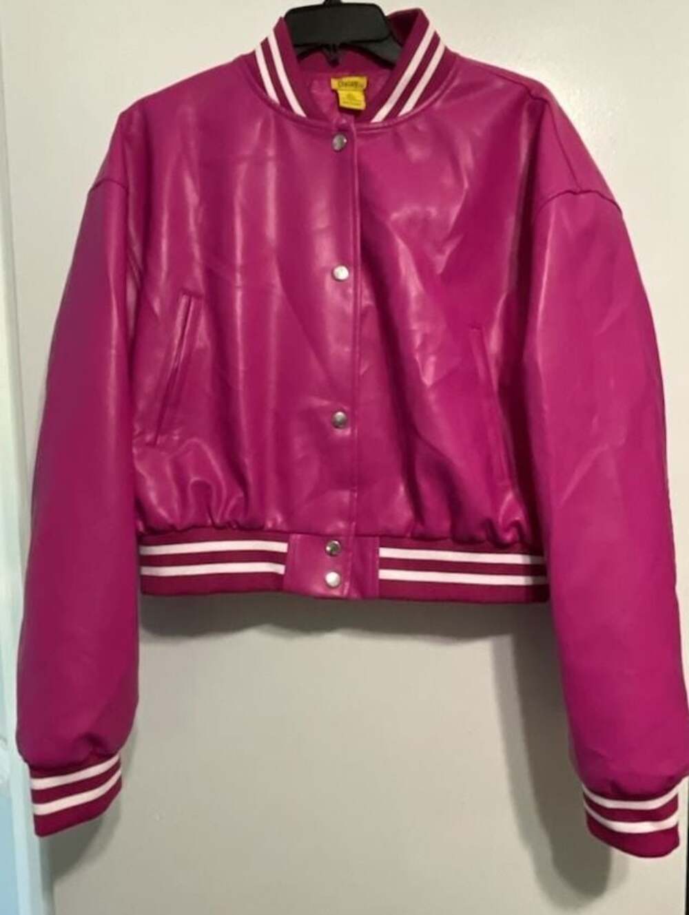 Daisy Women's Barbie Y2K Aesthetic Faux Leather Cropped Varsity Bomber Jacket